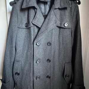 Zara Men's Double-Breasted Charcoal Pea Coat